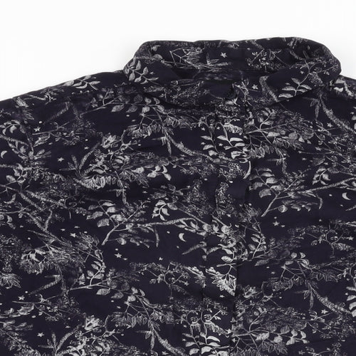 NEXT Womens Blue Floral Viscose Basic Button-Up Size 10 Collared