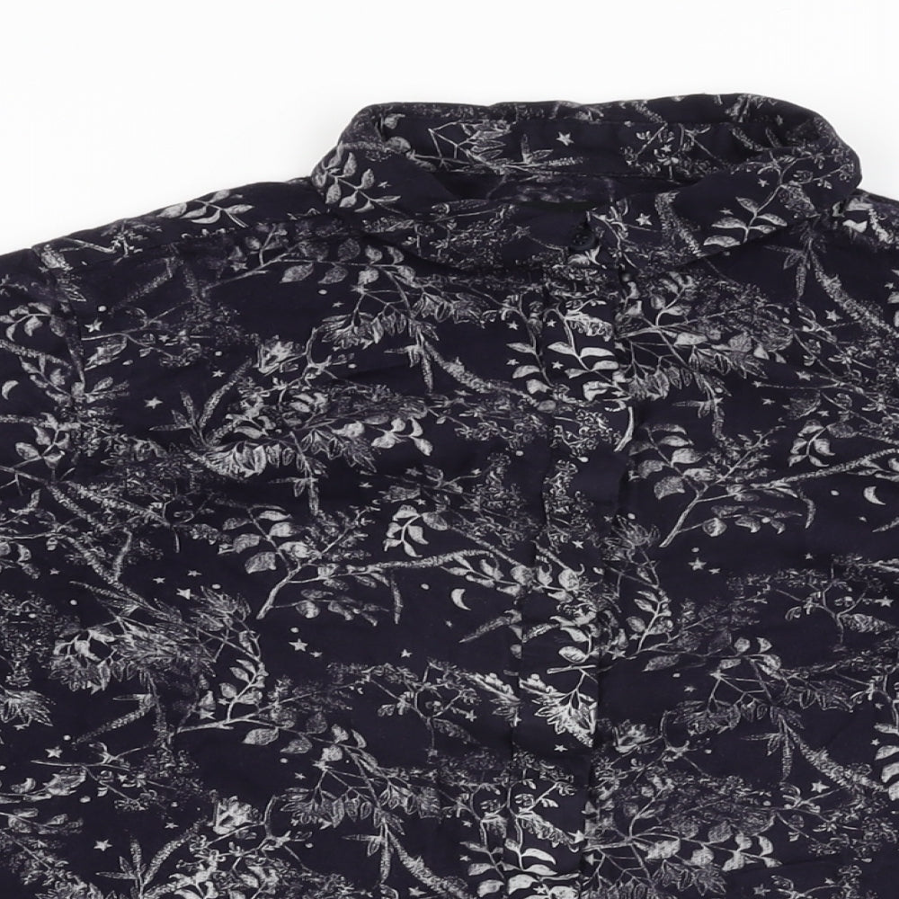 NEXT Womens Blue Floral Viscose Basic Button-Up Size 10 Collared