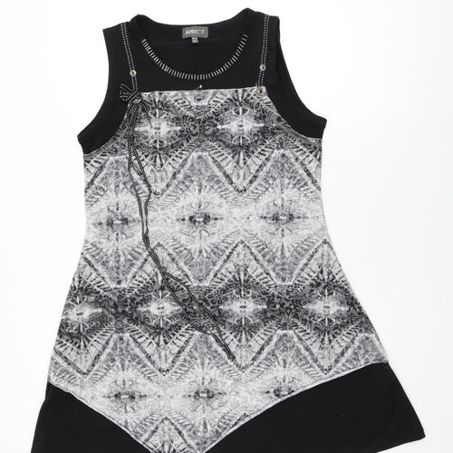 Apricot Womens Black Geometric Polyester Shift Size 14 Round Neck Pullover