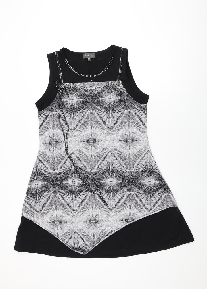 Apricot Womens Black Geometric Polyester Shift Size 14 Round Neck Pullover