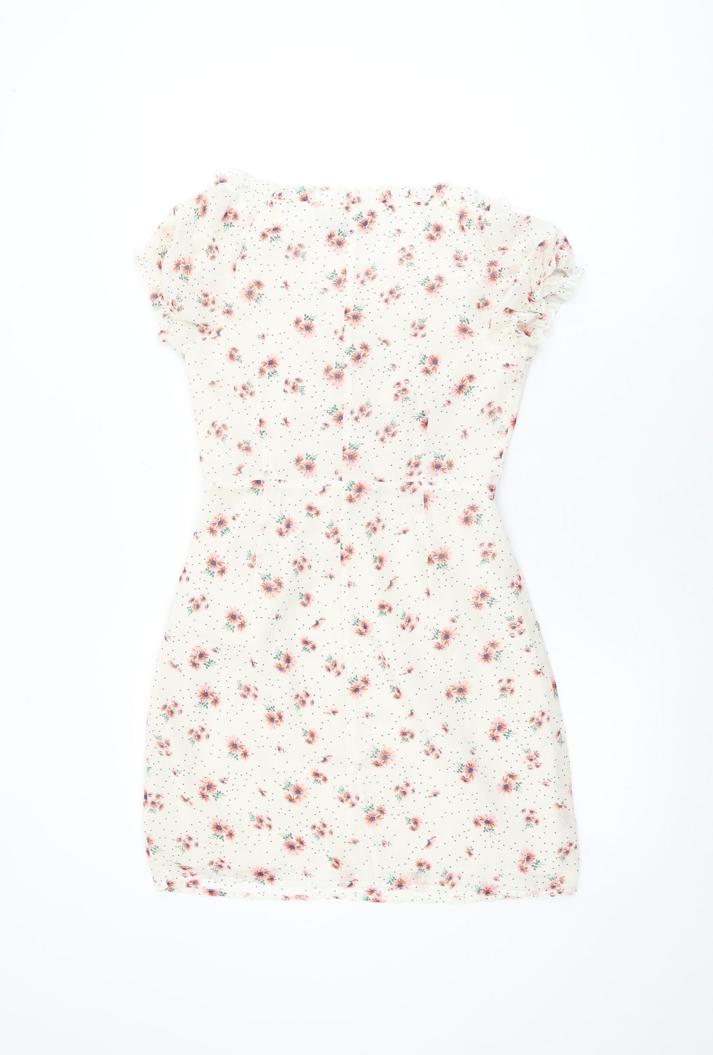 Nasty Gal Womens Ivory Floral Polyester Mini Size 8 V-Neck Zip