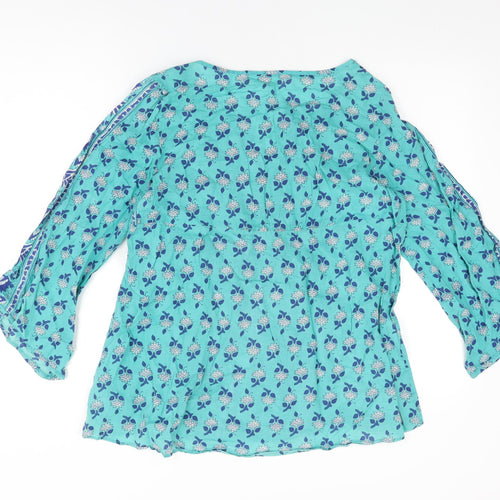 Wallis Womens Blue Floral Cotton Basic T-Shirt Size 14 V-Neck