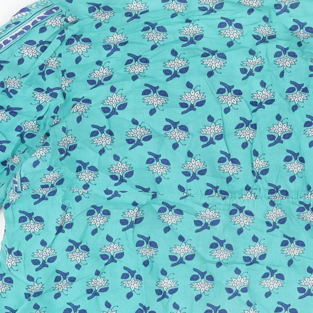 Wallis Womens Blue Floral Cotton Basic T-Shirt Size 14 V-Neck