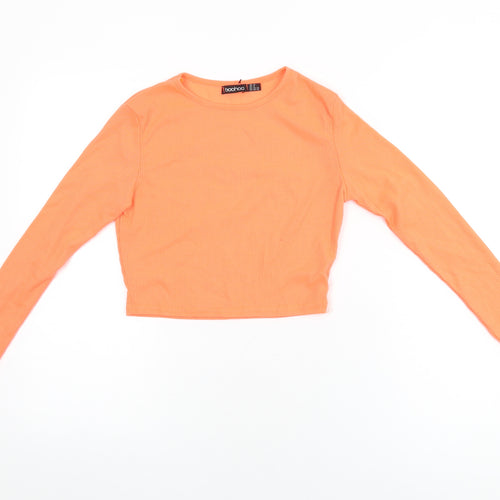 Boohoo Womens Orange Polyester Cropped T-Shirt Size 10 Round Neck