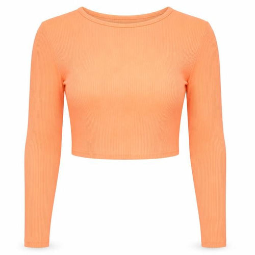 Boohoo Womens Orange Polyester Cropped T-Shirt Size 10 Round Neck