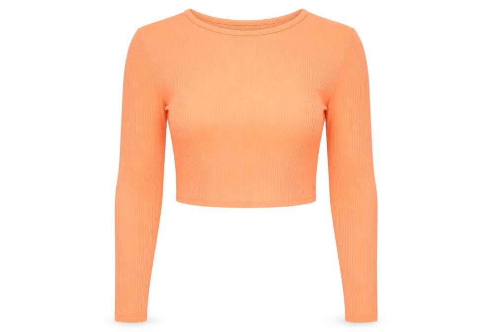 Boohoo Womens Orange Polyester Cropped T-Shirt Size 10 Round Neck