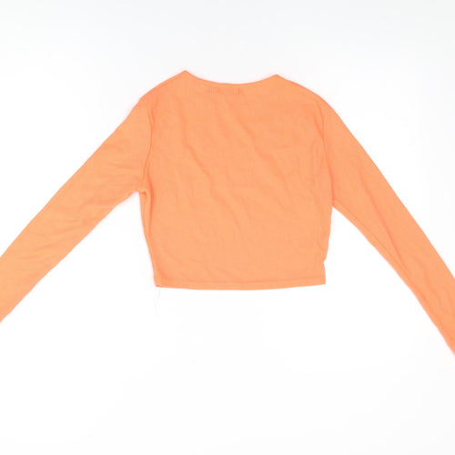 Boohoo Womens Orange Polyester Cropped T-Shirt Size 10 Round Neck