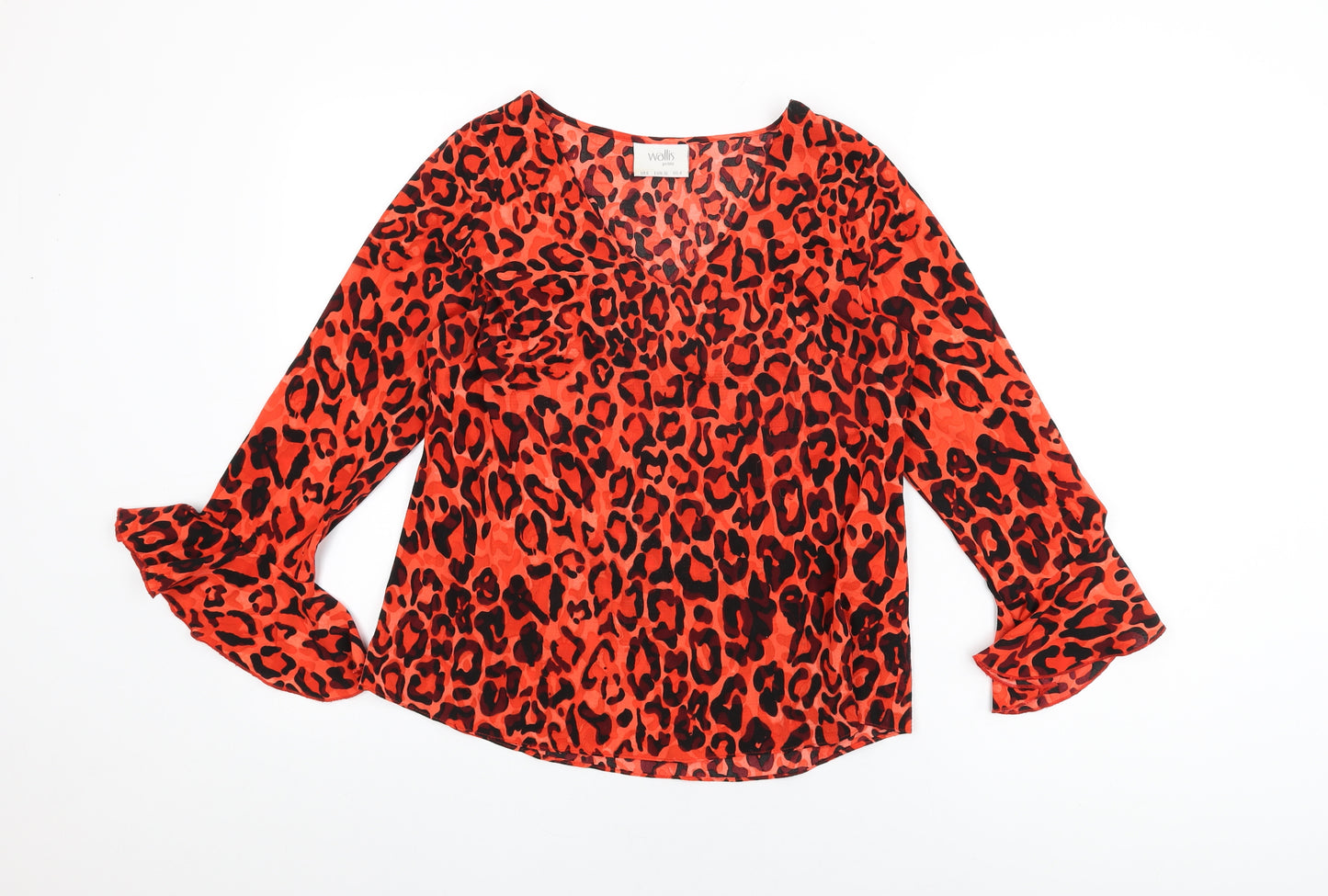 Wallis Womens Red Animal Print Polyester Basic T-Shirt Size 8 V-Neck