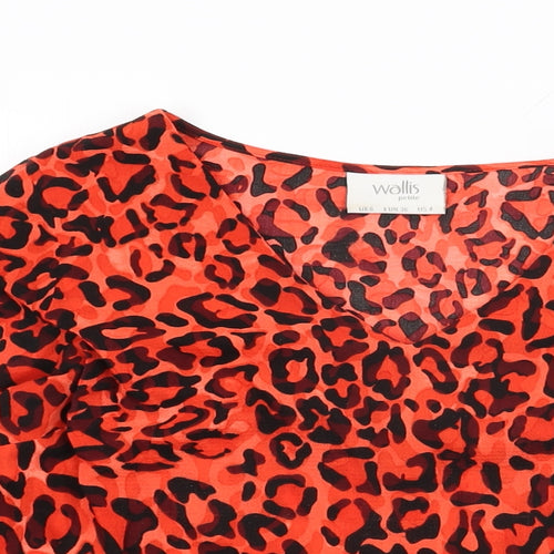 Wallis Womens Red Animal Print Polyester Basic T-Shirt Size 8 V-Neck