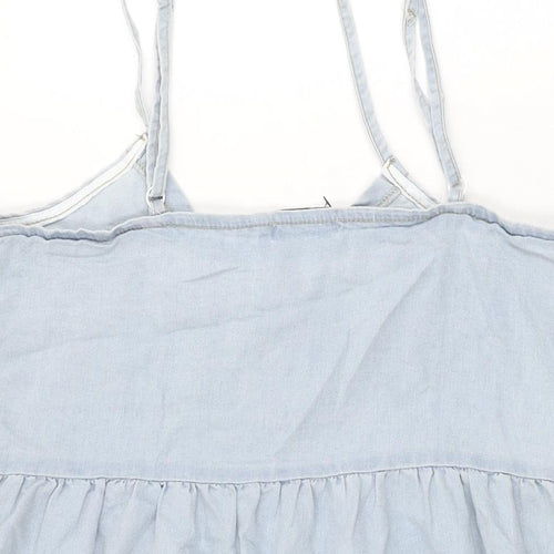 In the Style Womens Blue Cotton Basic T-Shirt Size 14 V-Neck