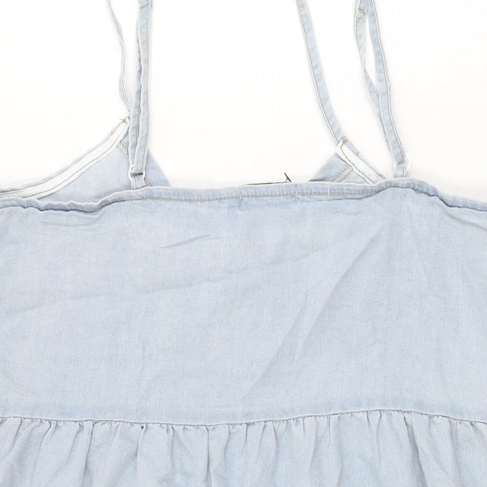 In the Style Womens Blue Cotton Basic T-Shirt Size 14 V-Neck