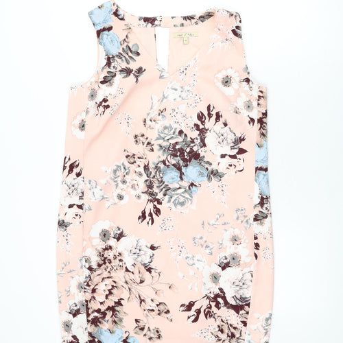 NEXT Womens Pink Floral Polyester Shift Size 12 V-Neck Zip