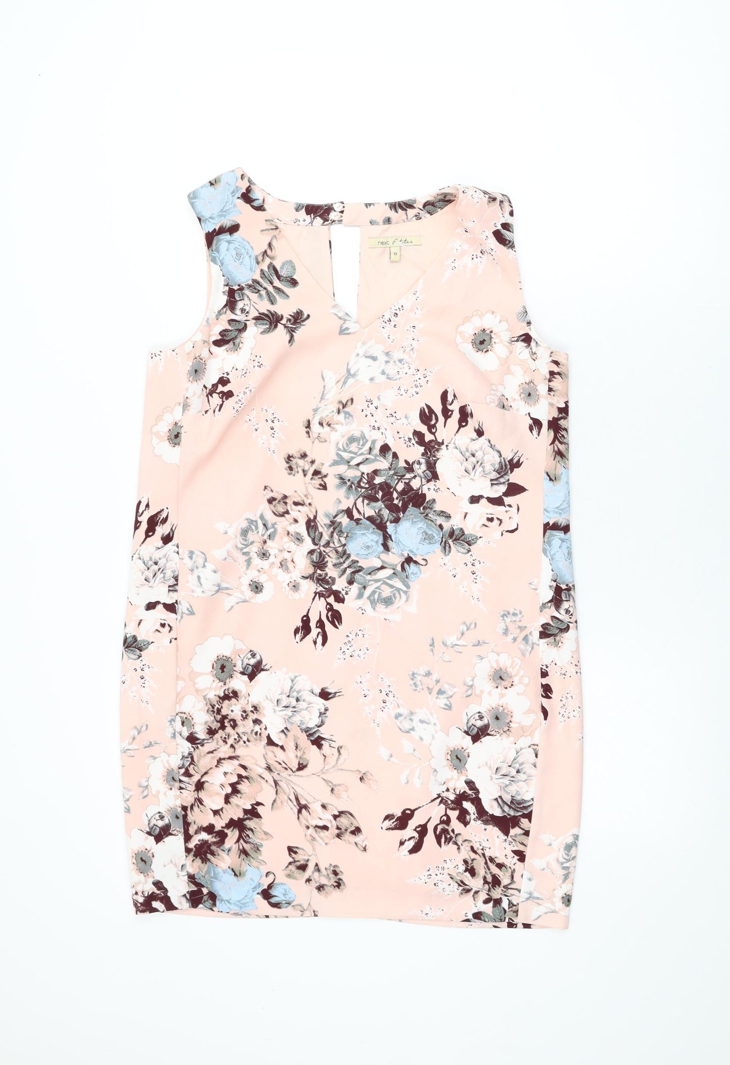NEXT Womens Pink Floral Polyester Shift Size 12 V-Neck Zip