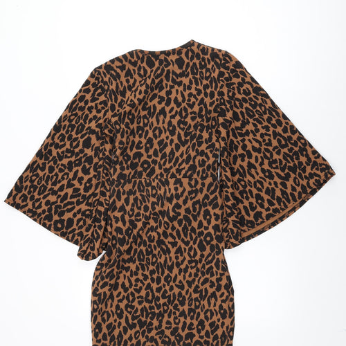 Boohoo Womens Brown Animal Print Polyester Bodycon Size 8 Round Neck Pullover