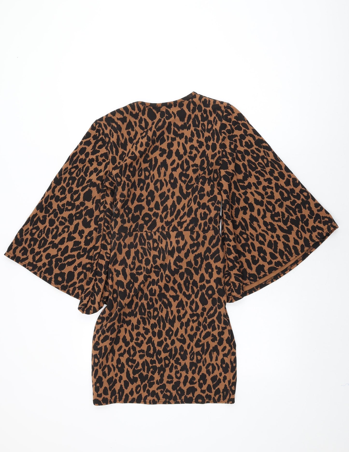 Boohoo Womens Brown Animal Print Polyester Bodycon Size 8 Round Neck Pullover