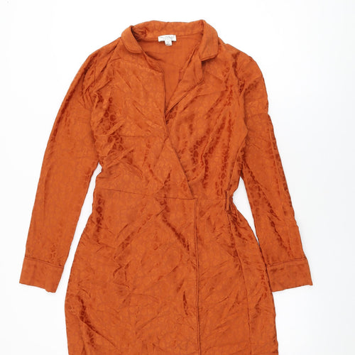 Miss Selfridge Womens Orange Animal Print Polyester Mini Size 10 Collared Pullover
