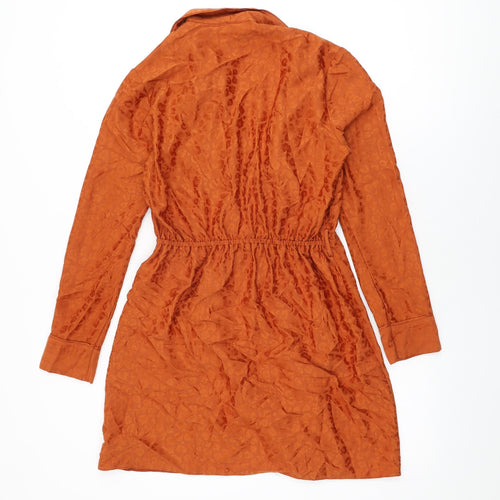 Miss Selfridge Womens Orange Animal Print Polyester Mini Size 10 Collared Pullover