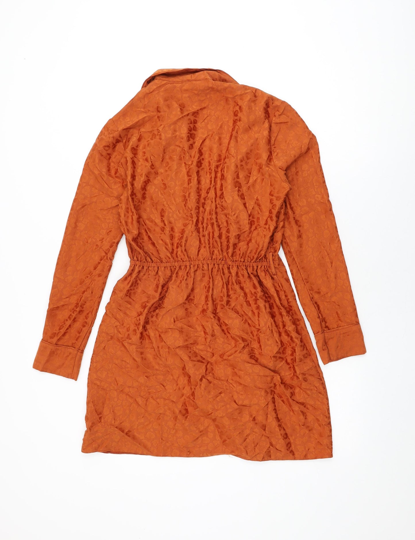 Miss Selfridge Womens Orange Animal Print Polyester Mini Size 10 Collared Pullover