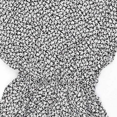 DKS Womens Black Floral Viscose Shift Size M V-Neck Pullover