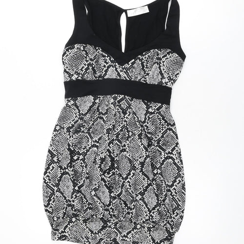 Internacionale Womens Black Animal Print Polyester Mini Size 10 V-Neck Tie