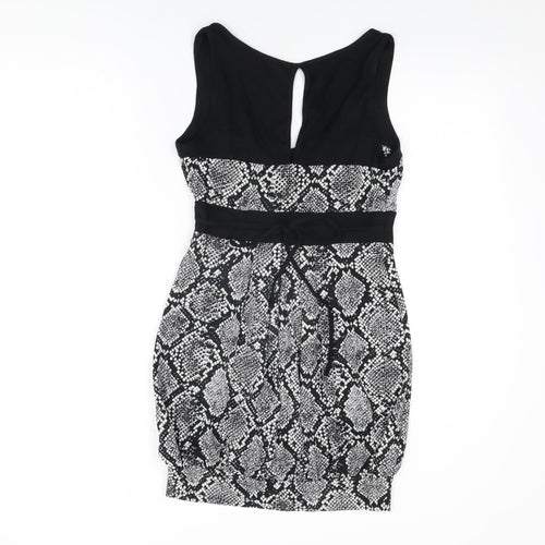 Internacionale Womens Black Animal Print Polyester Mini Size 10 V-Neck Tie