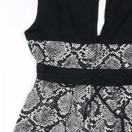 Internacionale Womens Black Animal Print Polyester Mini Size 10 V-Neck Tie