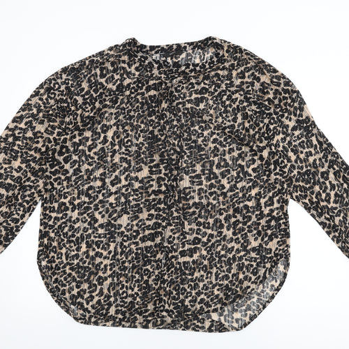 NEXT Womens Beige Animal Print Nylon Basic Button-Up Size 16 Round Neck