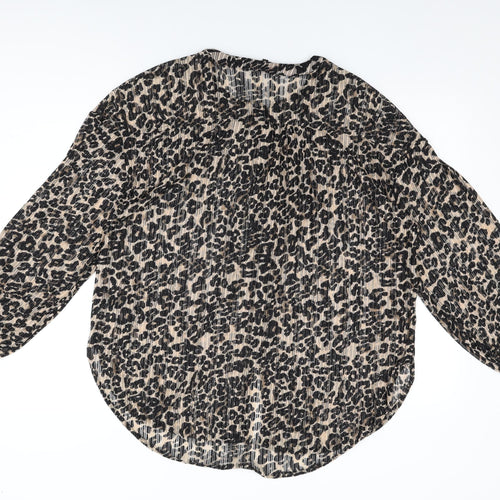 NEXT Womens Beige Animal Print Nylon Basic Button-Up Size 16 Round Neck