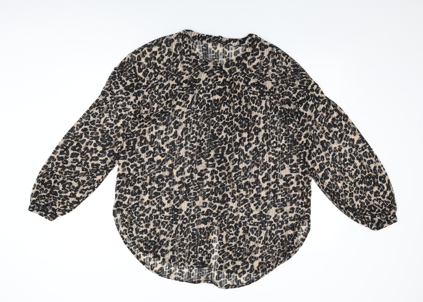 NEXT Womens Beige Animal Print Nylon Basic Button-Up Size 16 Round Neck