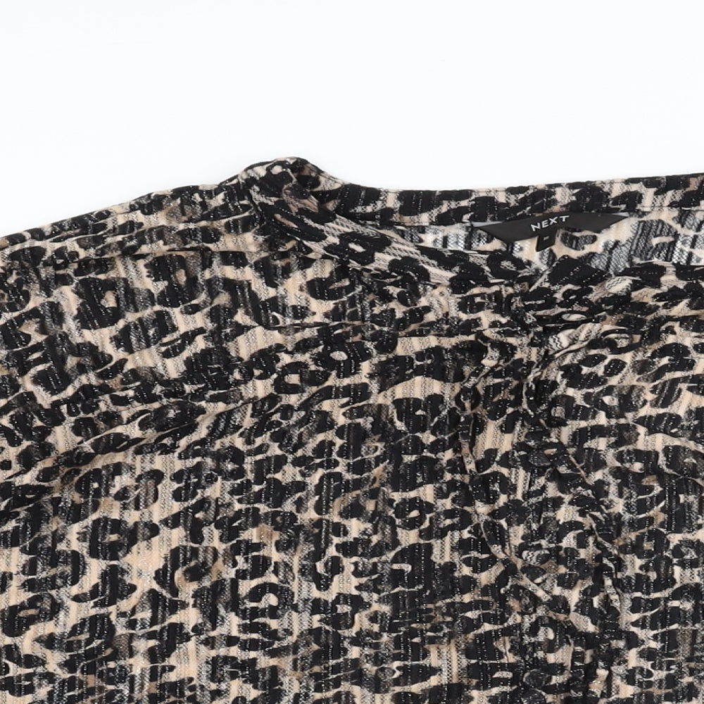 NEXT Womens Beige Animal Print Nylon Basic Button-Up Size 16 Round Neck