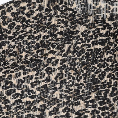 NEXT Womens Beige Animal Print Nylon Basic Button-Up Size 16 Round Neck