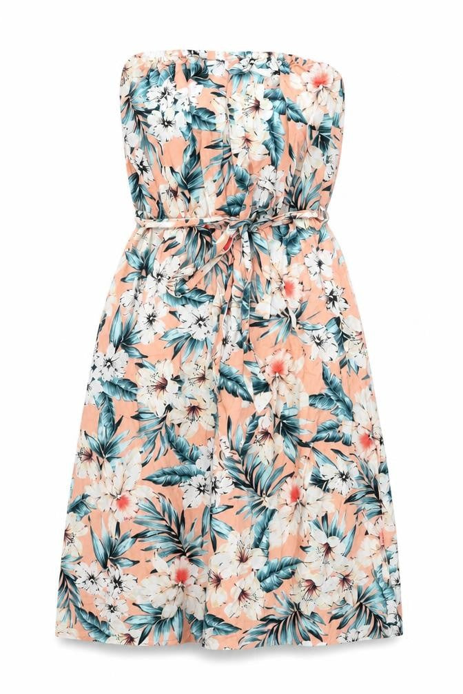 Front view of New Look women’s pink floral viscose shift, size UK 8, off the shoulder pullover