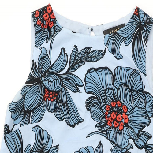 Luxe Womens Blue Floral Polyester Shift Size 14 Round Neck Button