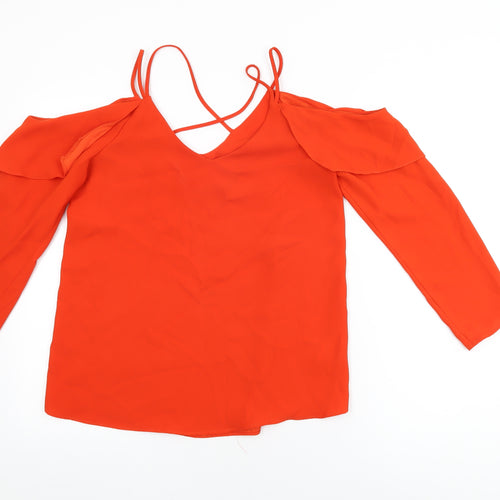 River Island Womens Red Polyester Basic Blouse Size 8 V-Neck