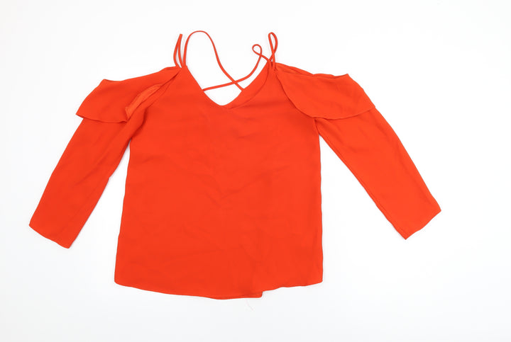 River Island Womens Red Polyester Basic Blouse Size 8 V-Neck