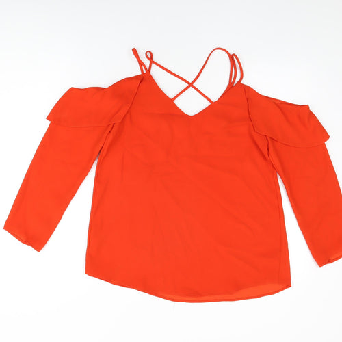 River Island Womens Red Polyester Basic Blouse Size 8 V-Neck