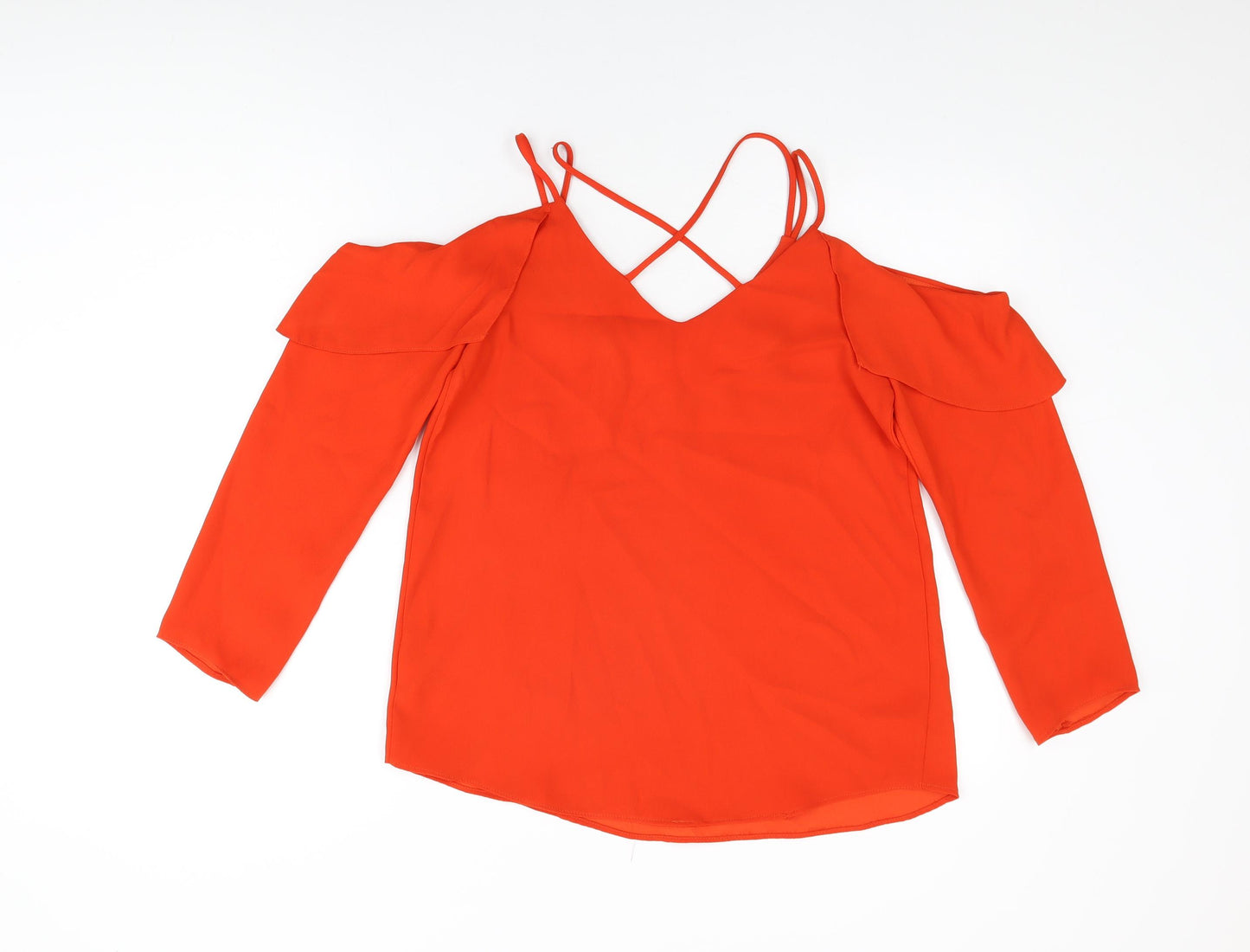 River Island Womens Red Polyester Basic Blouse Size 8 V-Neck