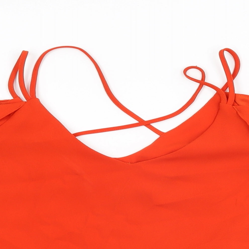 River Island Womens Red Polyester Basic Blouse Size 8 V-Neck