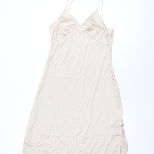NA-KD Womens Beige Polyester Slip Dress Size 10 V-Neck Zip