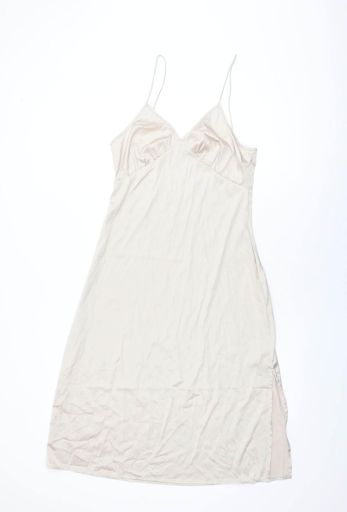 NA-KD Womens Beige Polyester Slip Dress Size 10 V-Neck Zip