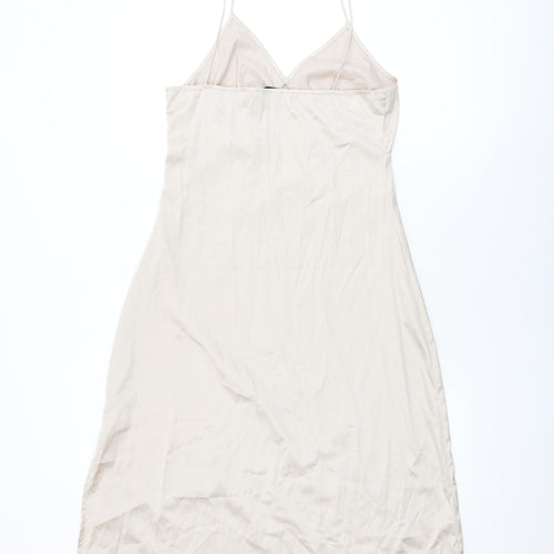 NA-KD Womens Beige Polyester Slip Dress Size 10 V-Neck Zip