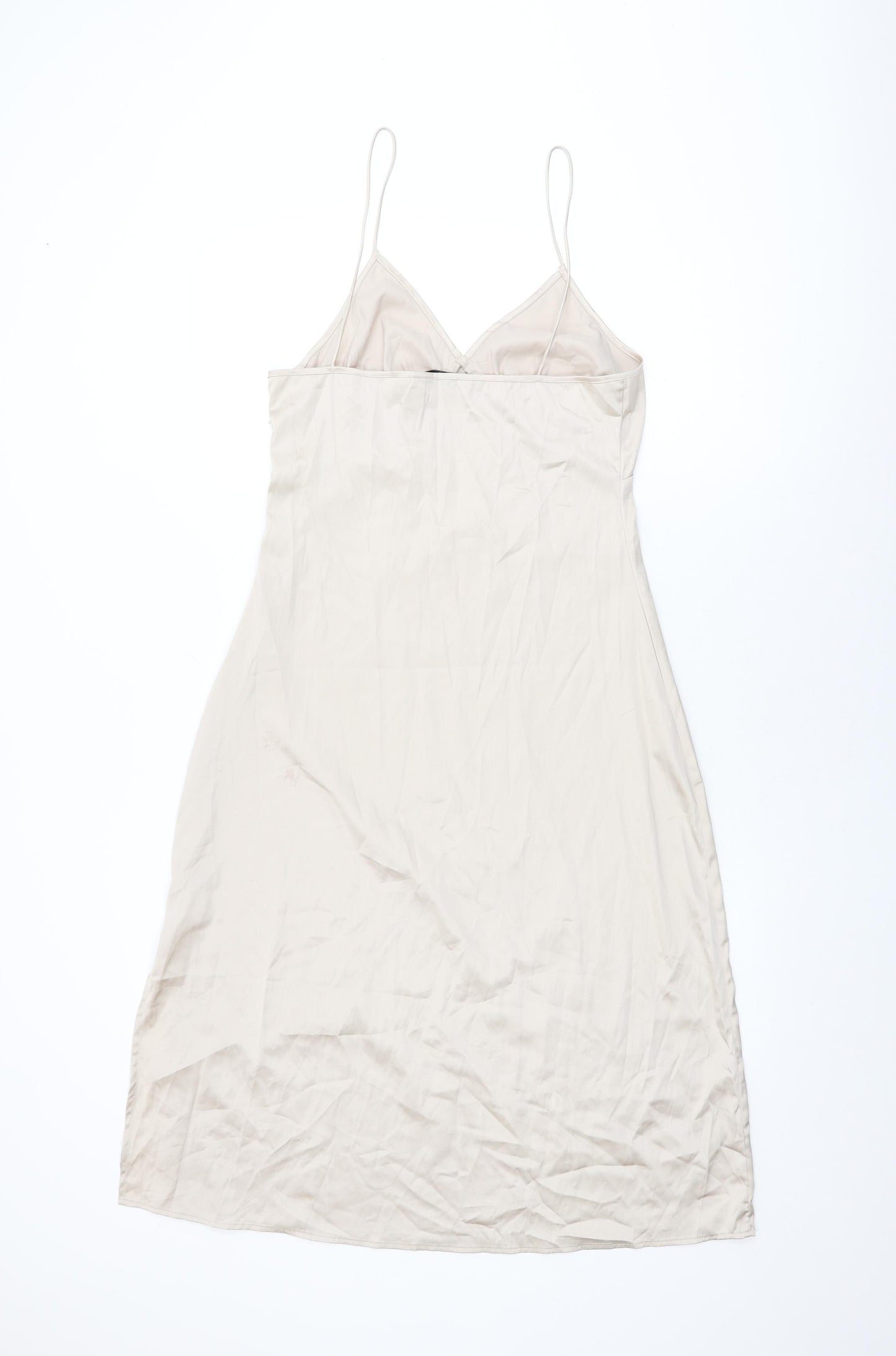 NA-KD Womens Beige Polyester Slip Dress Size 10 V-Neck Zip