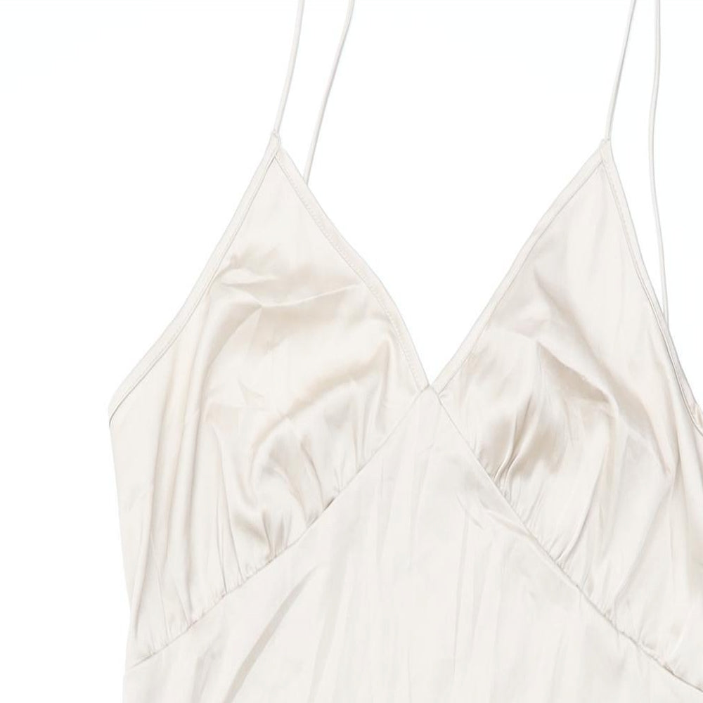 NA-KD Womens Beige Polyester Slip Dress Size 10 V-Neck Zip