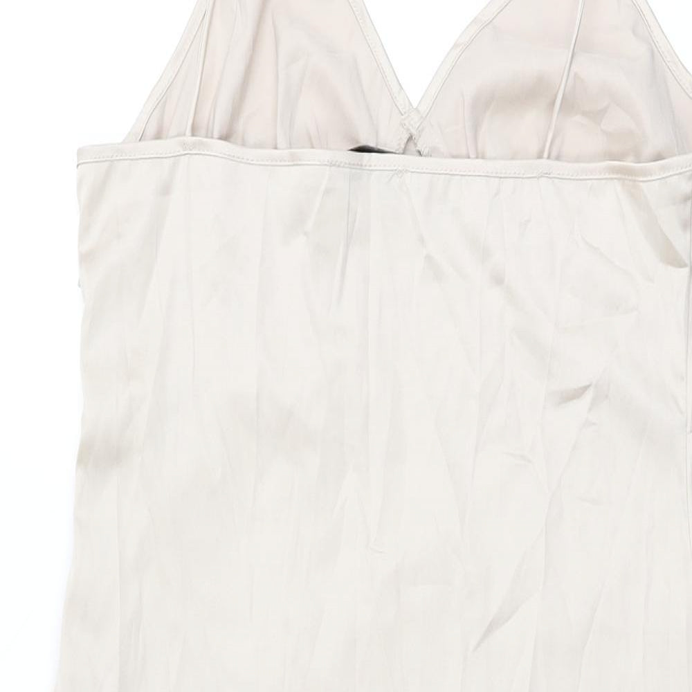 NA-KD Womens Beige Polyester Slip Dress Size 10 V-Neck Zip
