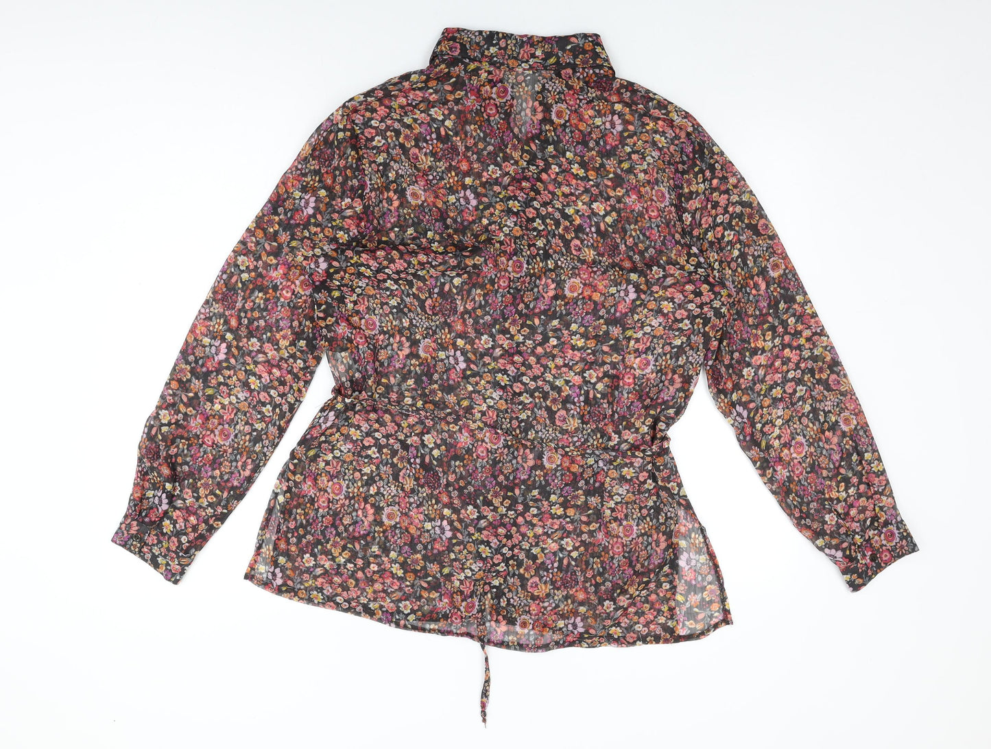 Steilmann Womens Black Floral Polyester Basic Button-Up Size 14 Collared