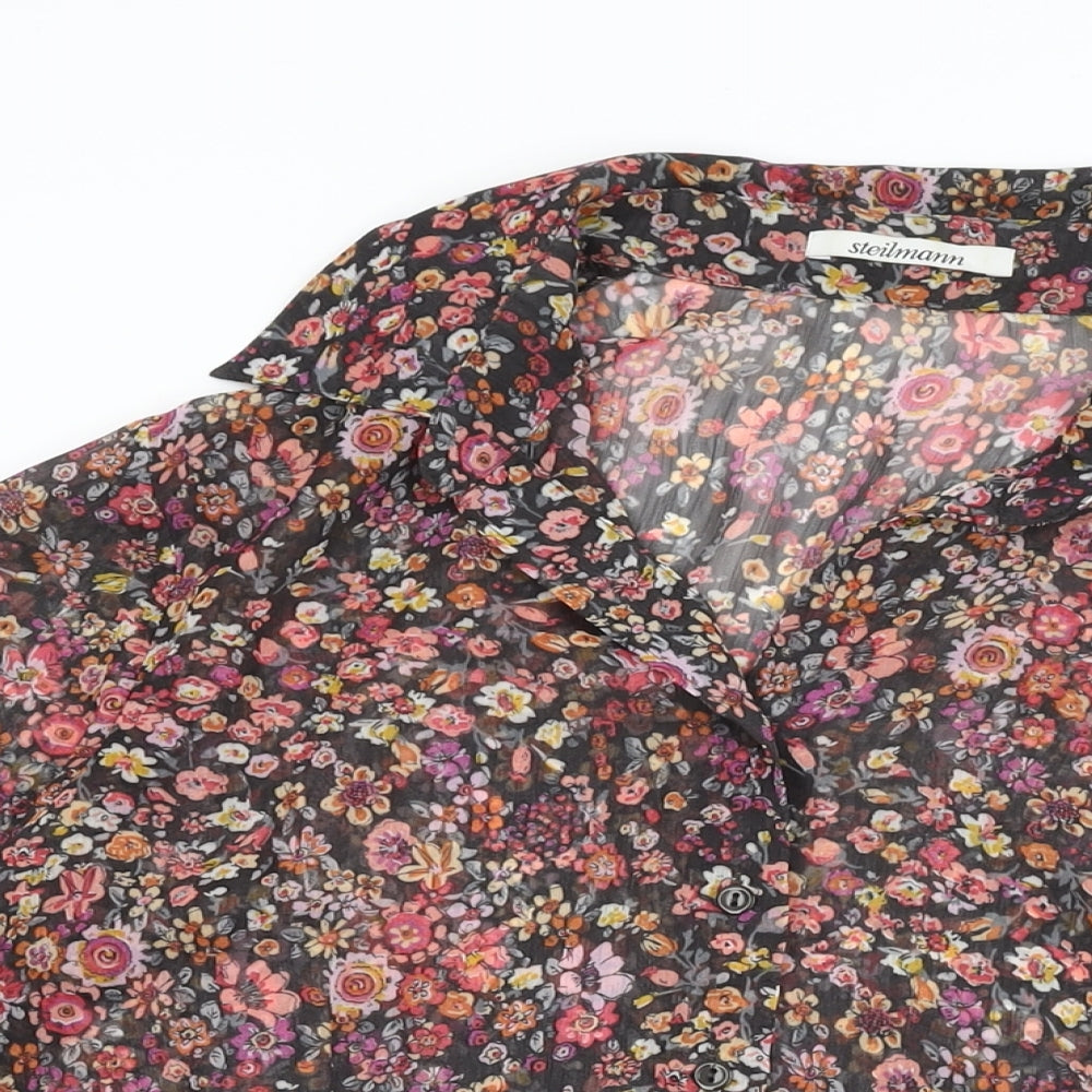 Steilmann Womens Black Floral Polyester Basic Button-Up Size 14 Collared