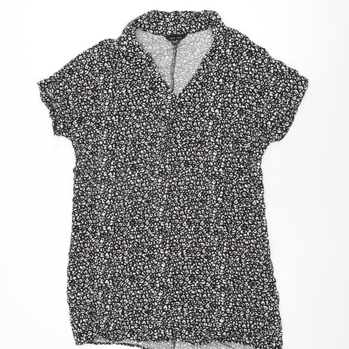 New Look Womens Black Animal Print Viscose Shift Size 14 Collared Pullover