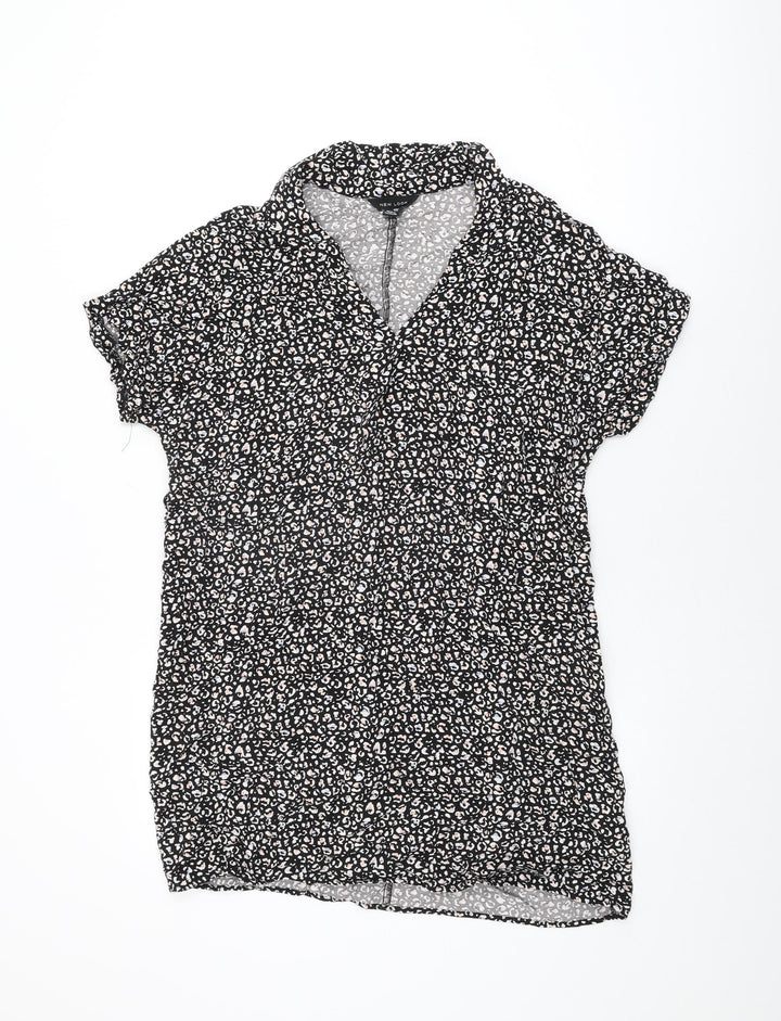 New Look Womens Black Animal Print Viscose Shift Size 14 Collared Pullover
