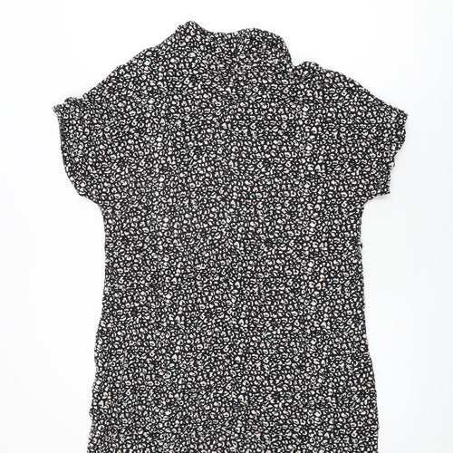 New Look Womens Black Animal Print Viscose Shift Size 14 Collared Pullover