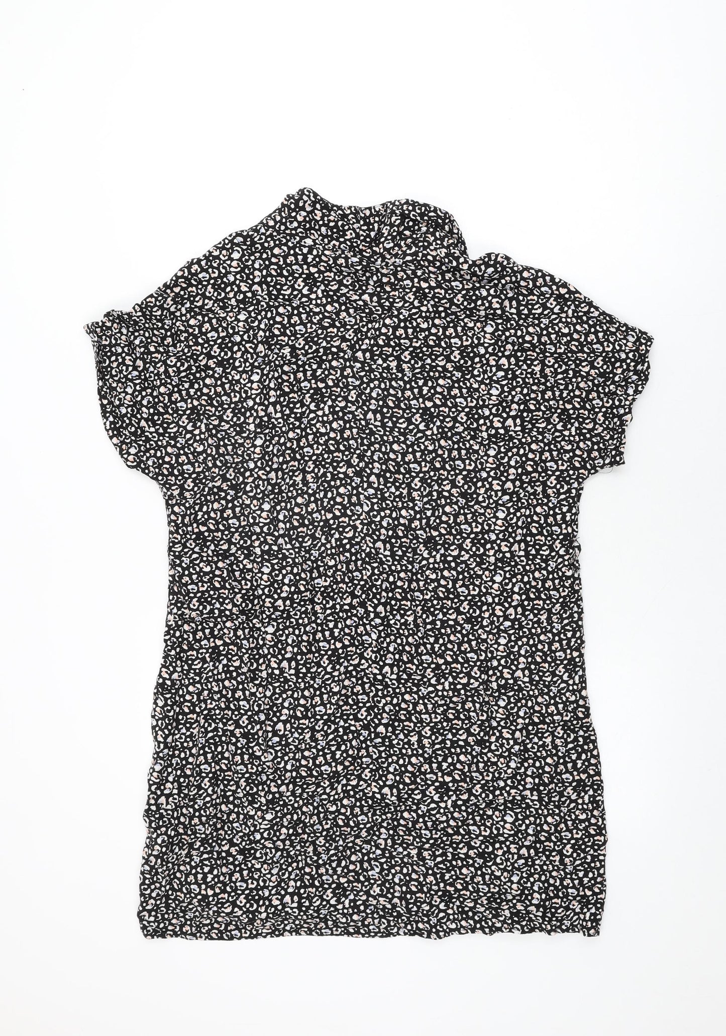New Look Womens Black Animal Print Viscose Shift Size 14 Collared Pullover